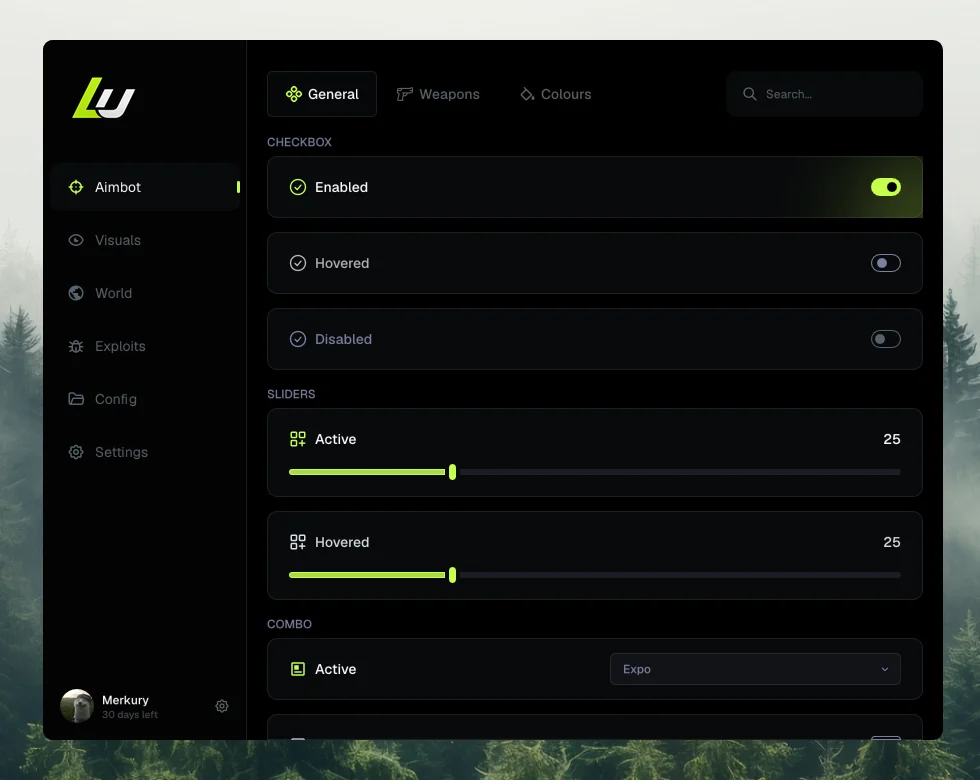 A sample menu compiled with Dear ImGui